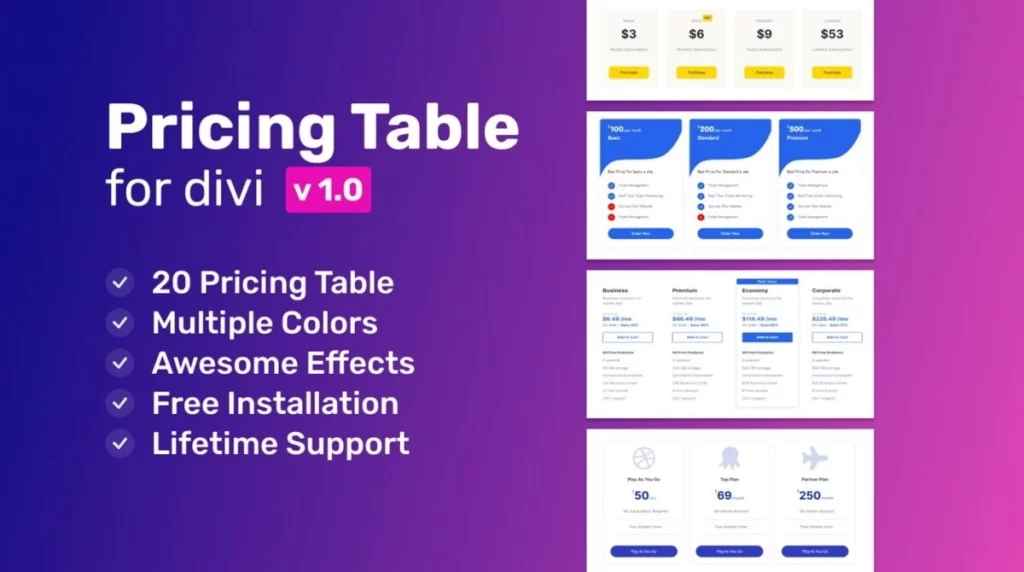 Advanced Pricing Table For Divi