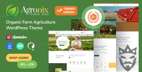 Agronix - Organic Farm Agriculture WordPress Theme + RTL