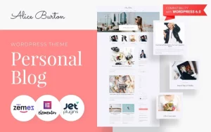 AliceBurton - Personal Blog WordPress Elementor Theme WordPress Theme