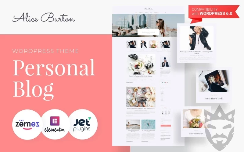 AliceBurton - Personal Blog WordPress Elementor Theme WordPress Theme