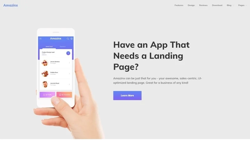 Amazinx - Mobile App Responsive One Page WordPress Theme