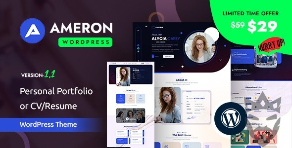 Ameron - Personal Portfolio or CV/Resume WordPress Theme