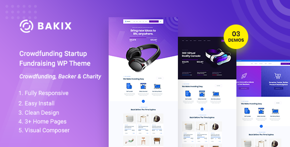 Bakix - Crowdfunding Startup and Fundraising  WordPress Theme