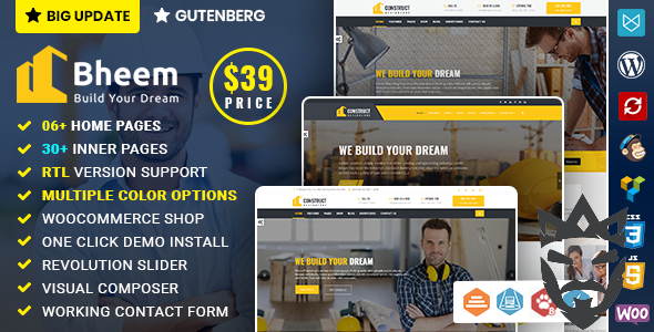 Bheem : Construction Industry Agency WordPress Theme with RTL Ready