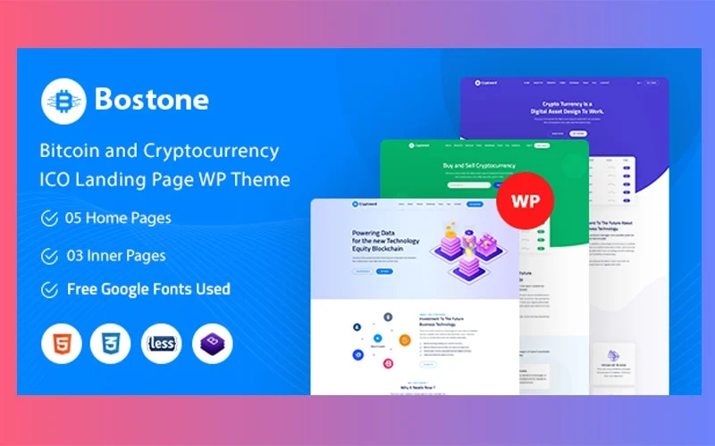 Bostone - Bitcoin & Cryptocurrency ICO Landing Page WordPress Theme