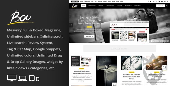 Bou = Masonry Review Magazine Blog WordPress Theme