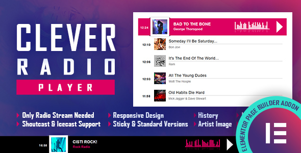 CLEVER - HTML5 Radio Player With History - Shoutcast and Icecast - Elementor Widget Addon