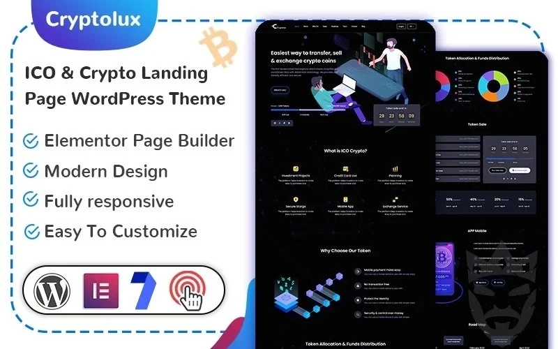 Cryptolux - ICO & Crypto Landing Page WordPress Theme