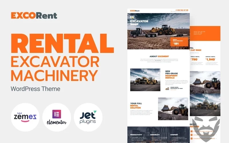 ExcoRent - Equipment Rental Template for Strong Landing Page WordPress Theme