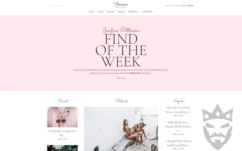 Feminine - Woman Blog WordPress Elementor Theme WordPress Theme