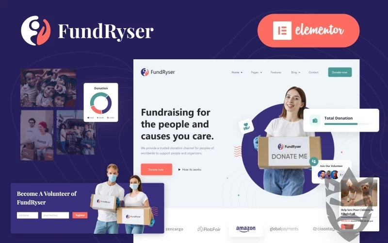 Fundryser - Charity Fundraising Donation Elementor WordPress Theme