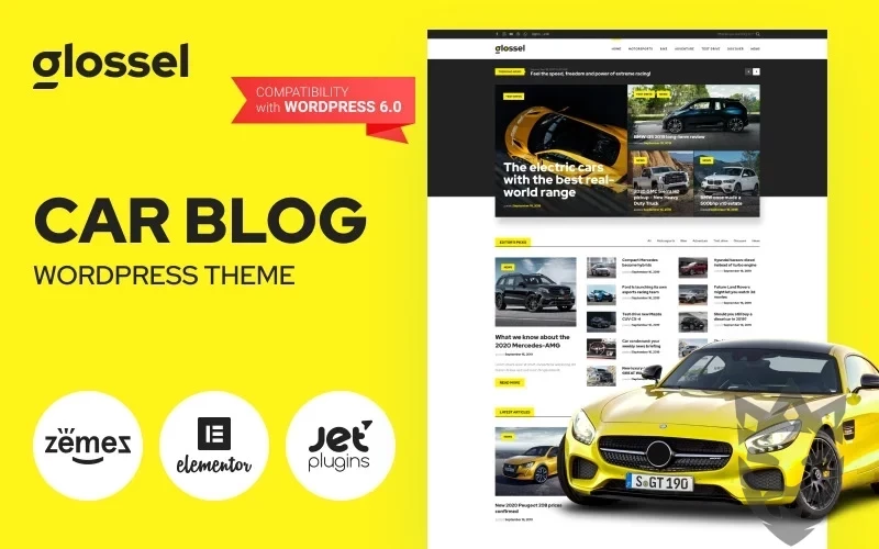 Glossel - Car Blog Website Template based on WordPress Elementor Theme WordPress Theme