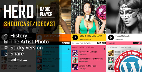 Hero - Shoutcast and Icecast Radio Player With History - WordPress Plugin