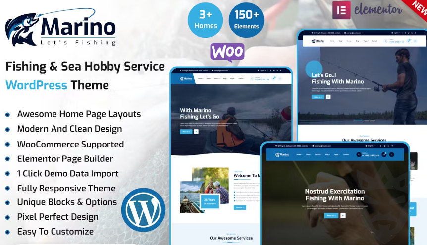 Marino - Fishing  Sea Hobby WordPress Theme