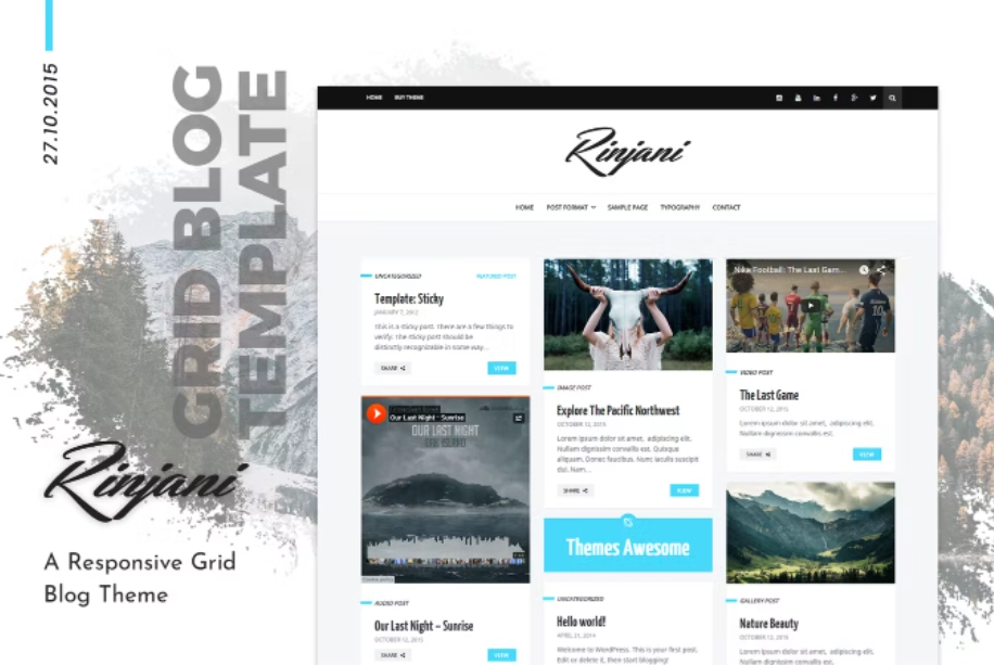 Personal Grid Blog WordPress Theme - Rinjani