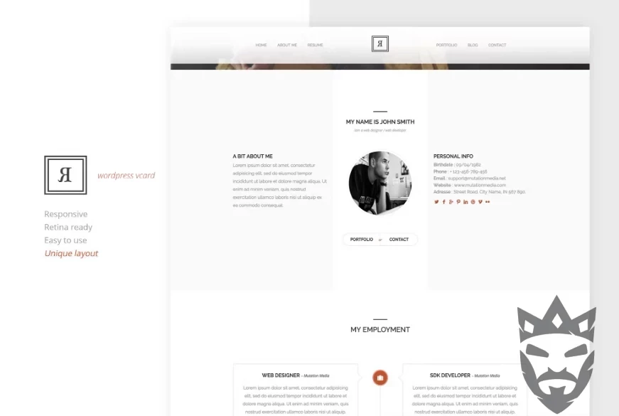 RIVAL One Page Vcard Wordpress Theme