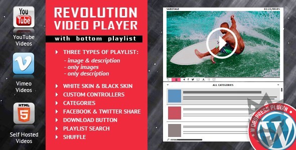 Revolution Video Player With Bottom Playlist WordPress Plugin - YouTube/Vimeo/Self-Hosted Support