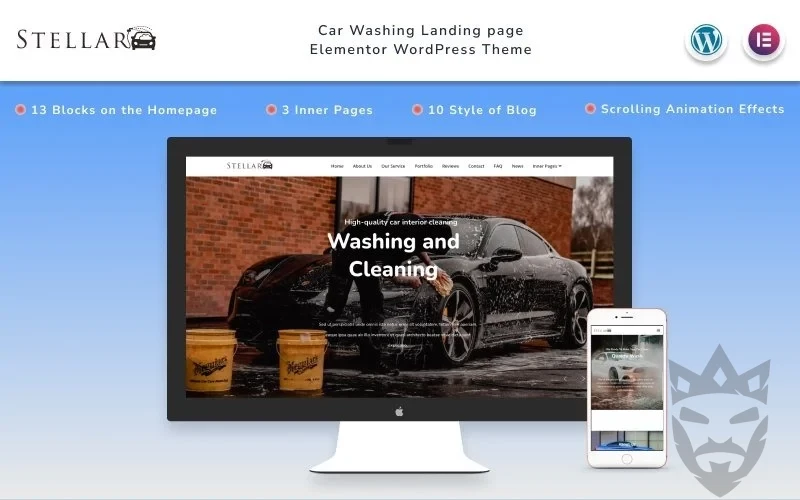 Stellar - Car Washing Landing page with Blog Wordpress Theme WordPress Theme