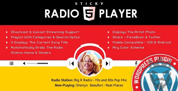 Sticky Radio Player WordPress Plugin - Full Width Shoutcast and Icecast HTML5 Player