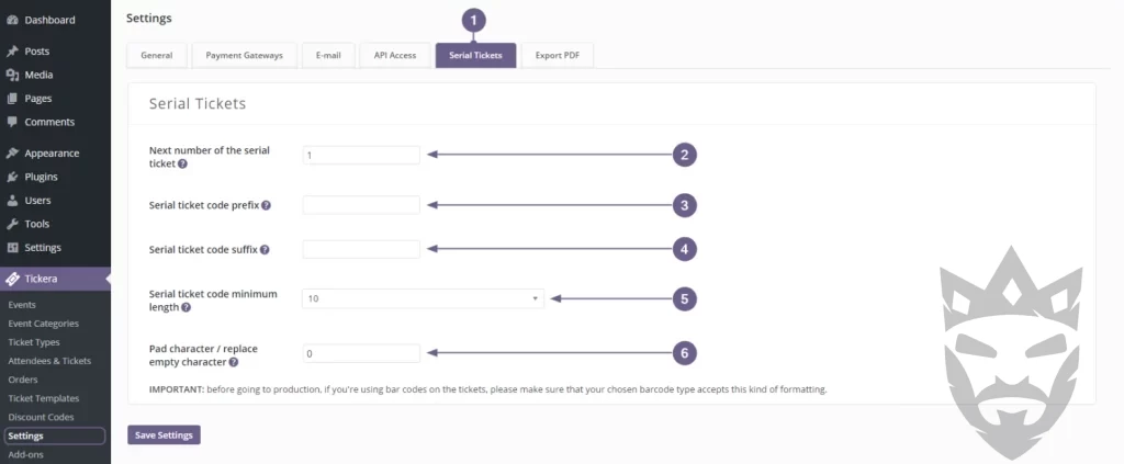 Tickera - Serial Ticket Codes Addon