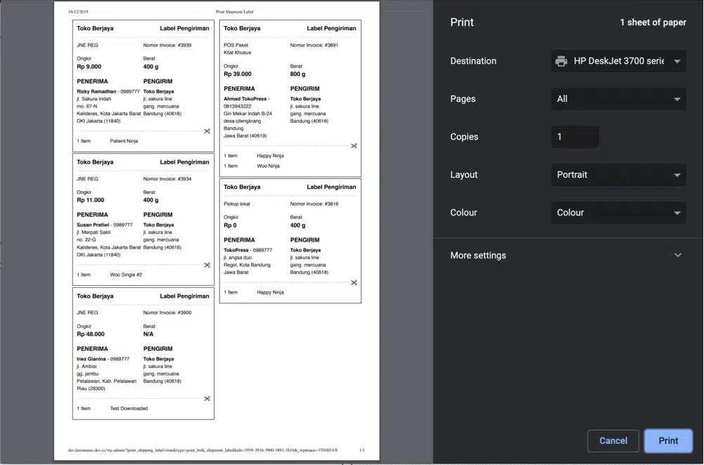 TokoPressID - WooCommerce Print Label Shipping WordPress Plugin