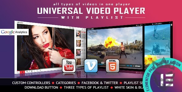 Universal Video Player - YouTube/Vimeo/Self-Hosted - Elementor Widget