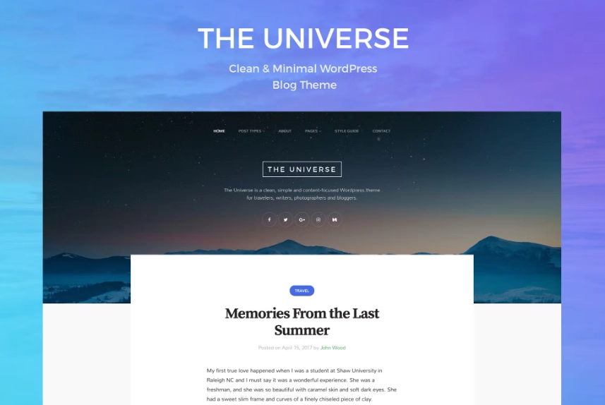 Universe - Clean & Minimal WordPress Blog Theme