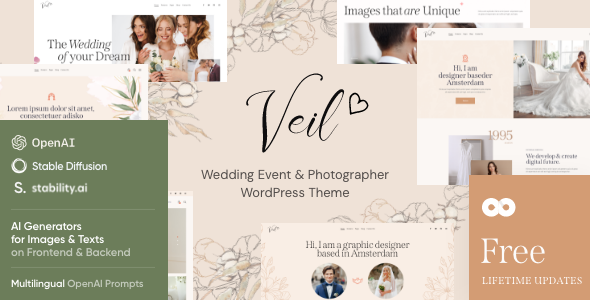 Veil - Wedding Event  Photographer WordPress Theme