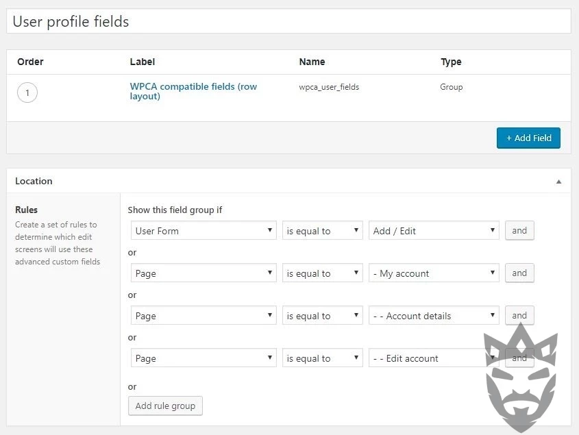 WP Customer Area Advanced Custom Fields Integration