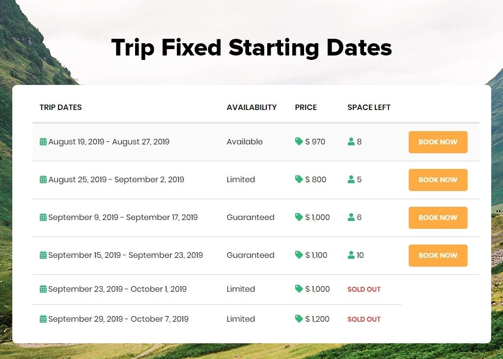 WP Travel Engine - Trip Fixed Starting Dates