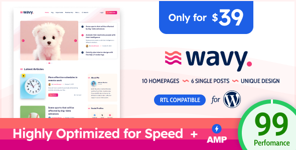 Wavy - Modern  Lightweight Blog for WordPress