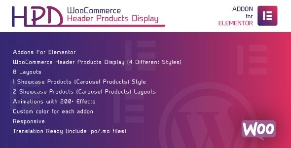 WooCommerce Header Products Display for Elementor - WordPress Plugin