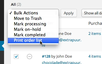 WooCommerce Print Order List