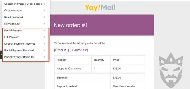 Yaymail WooCommerce Deposits